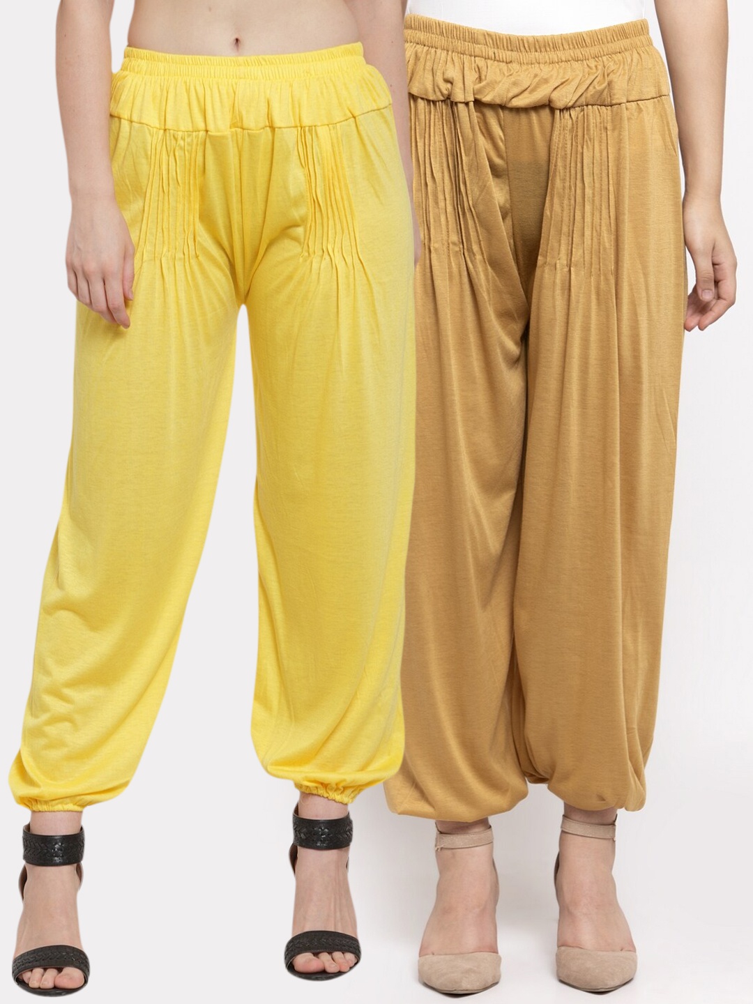 

GRACIT Yellow & Gold Set Of 2 Solid Harem Pants