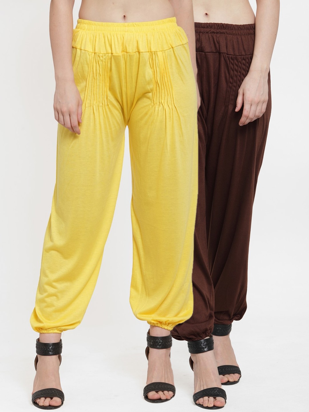 

GRACIT Women Pack of 2 Solid Modern Lycra Loose Fit Harem Pants, Yellow