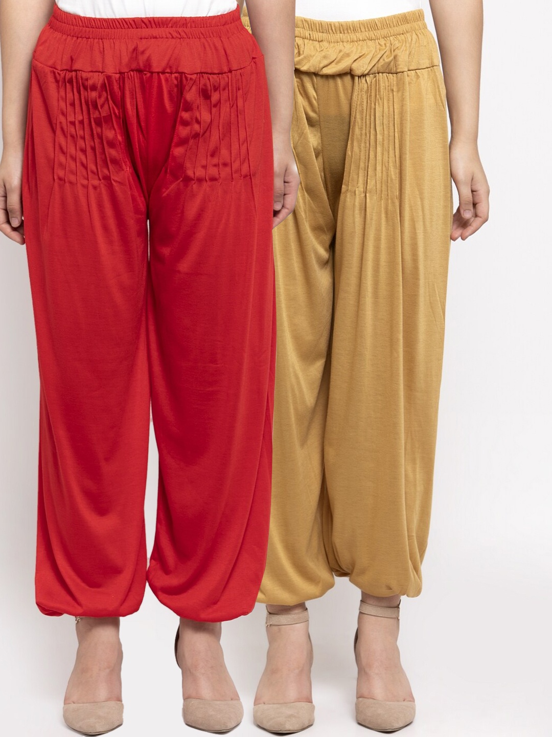 

GRACIT Women Pack Of 2 Red & Beige Solid Modern Lycra Harem Pants