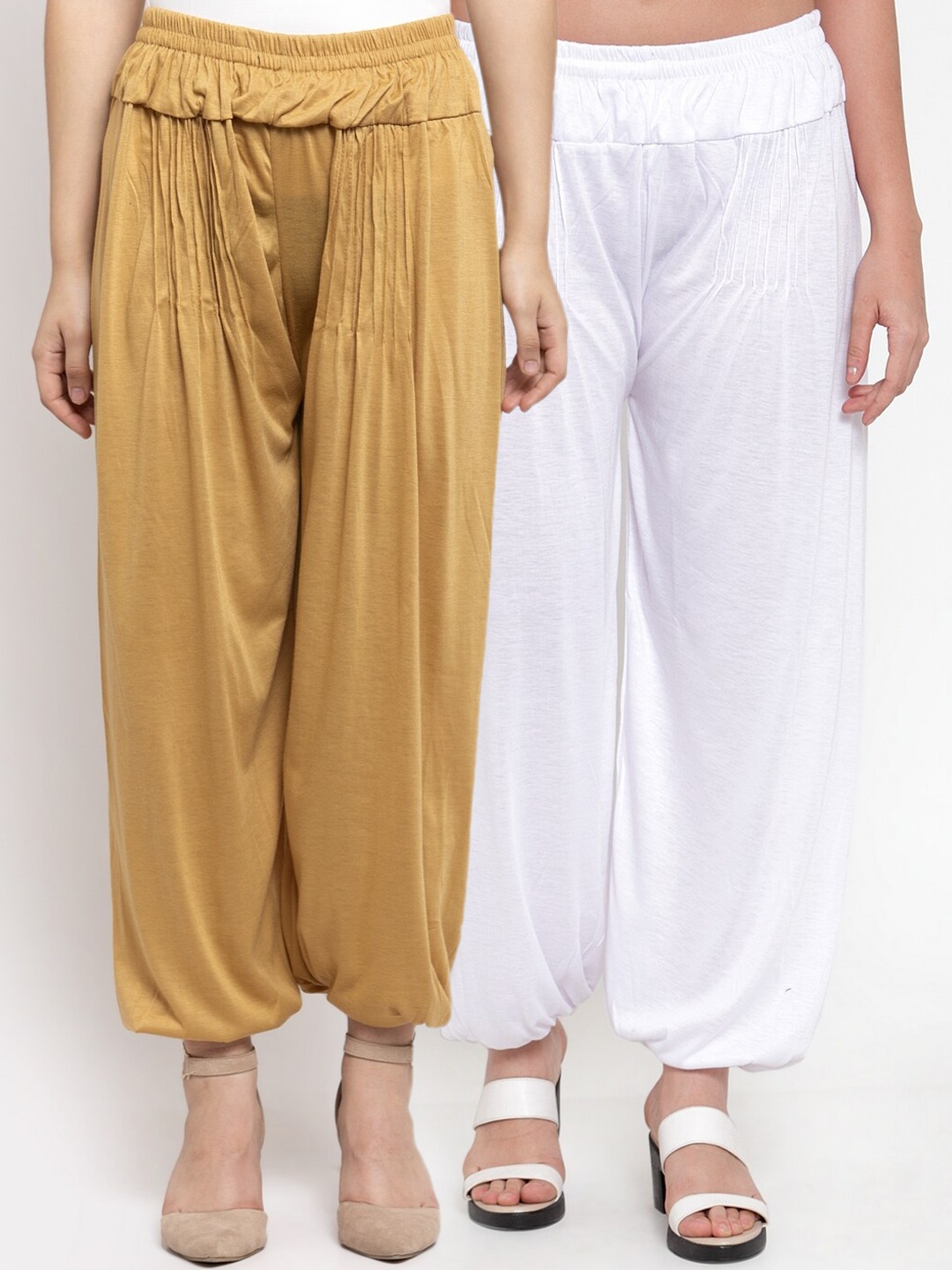 

GRACIT Women Pack of 2 Beige & White Solid Harem Pants
