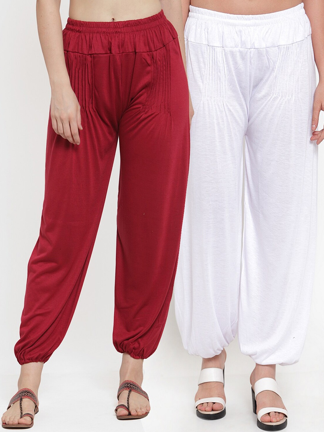 

GRACIT Women Pack of 2 Solid Modern Lycra Loose Fit Harem Pants, White