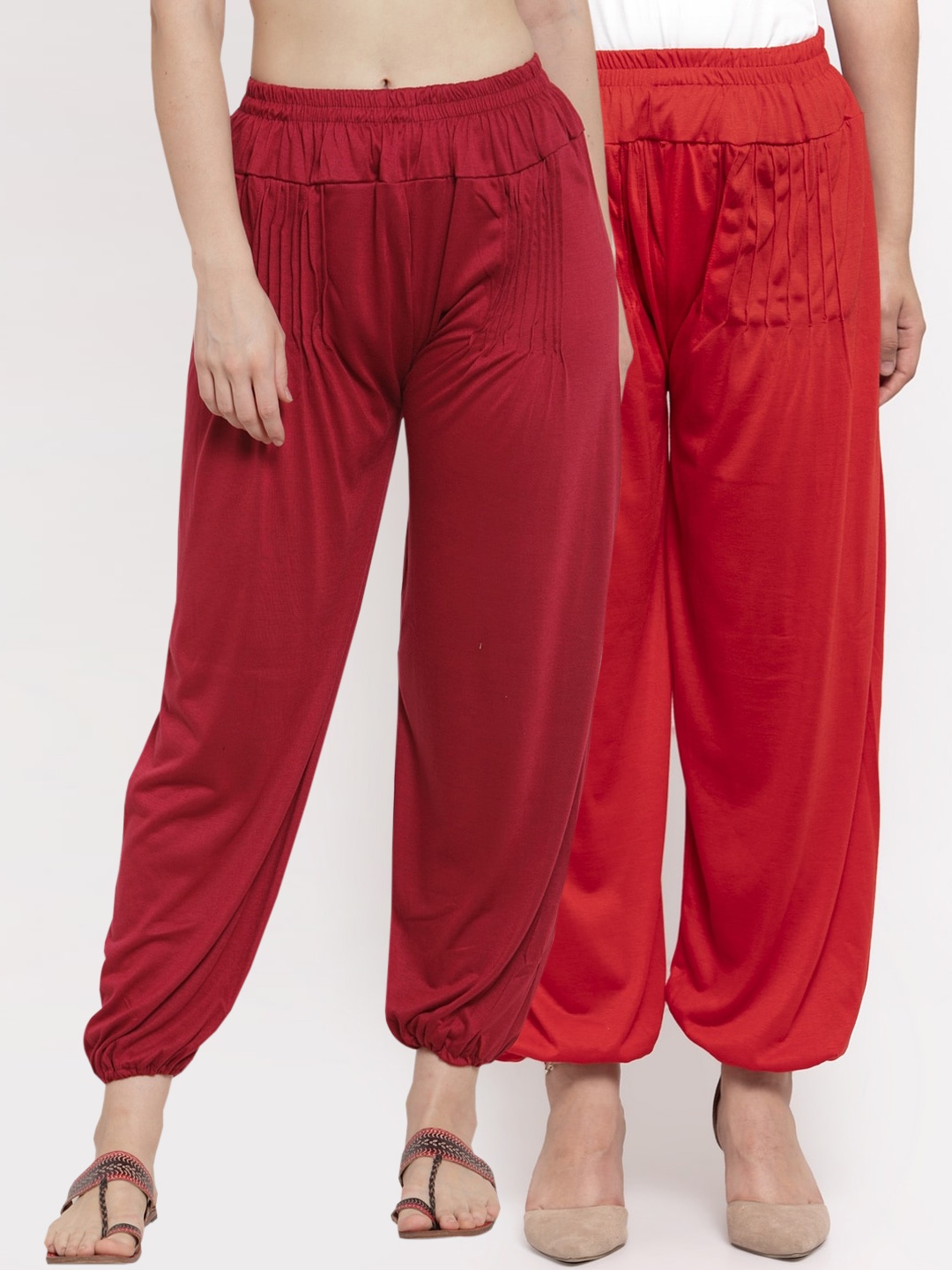 

GRACIT Women Set of 2 Red & Maroon Solid Lycra Harem Pant