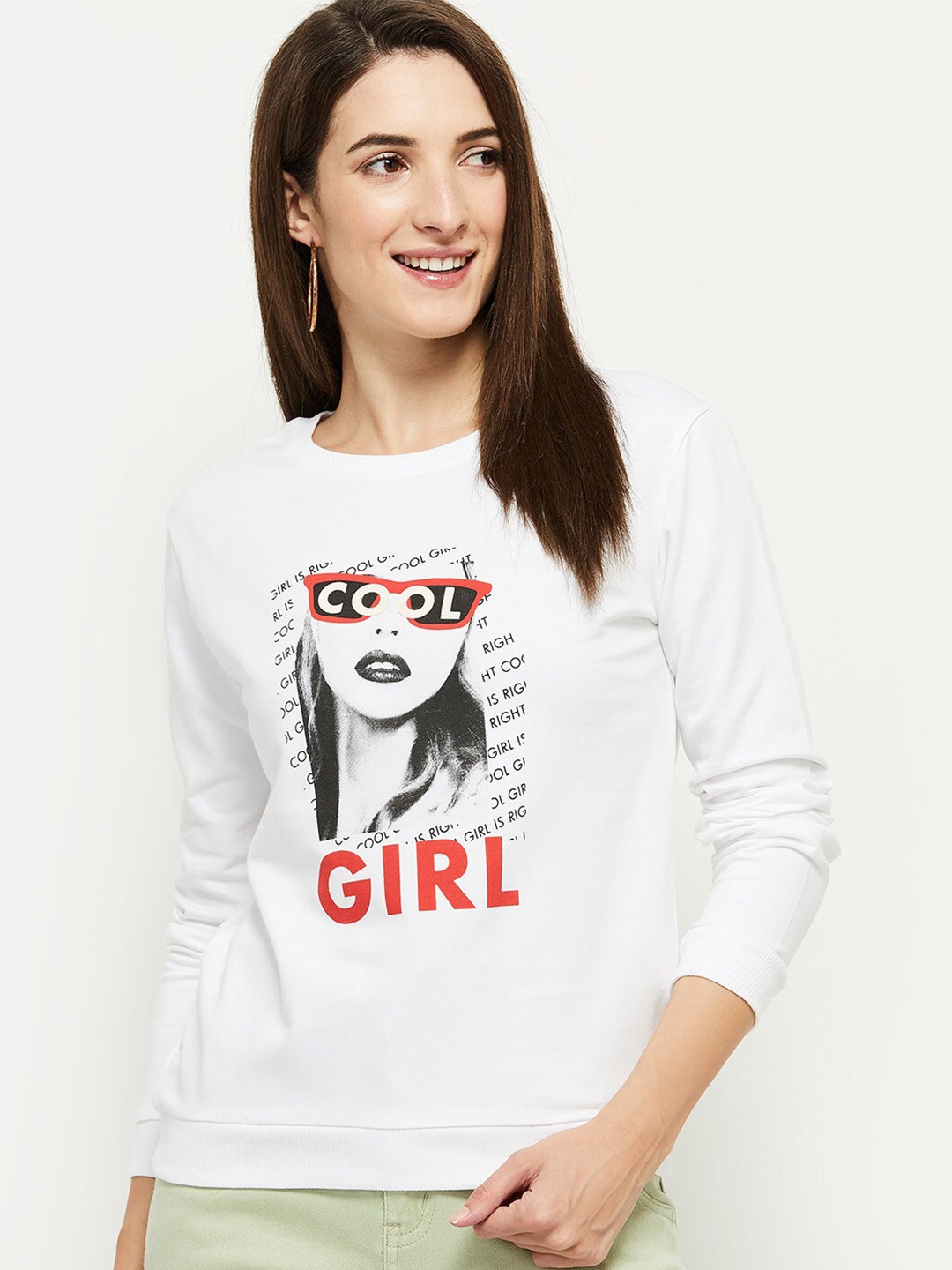 

max Women White Printed Pure Cotton Sweatshirt