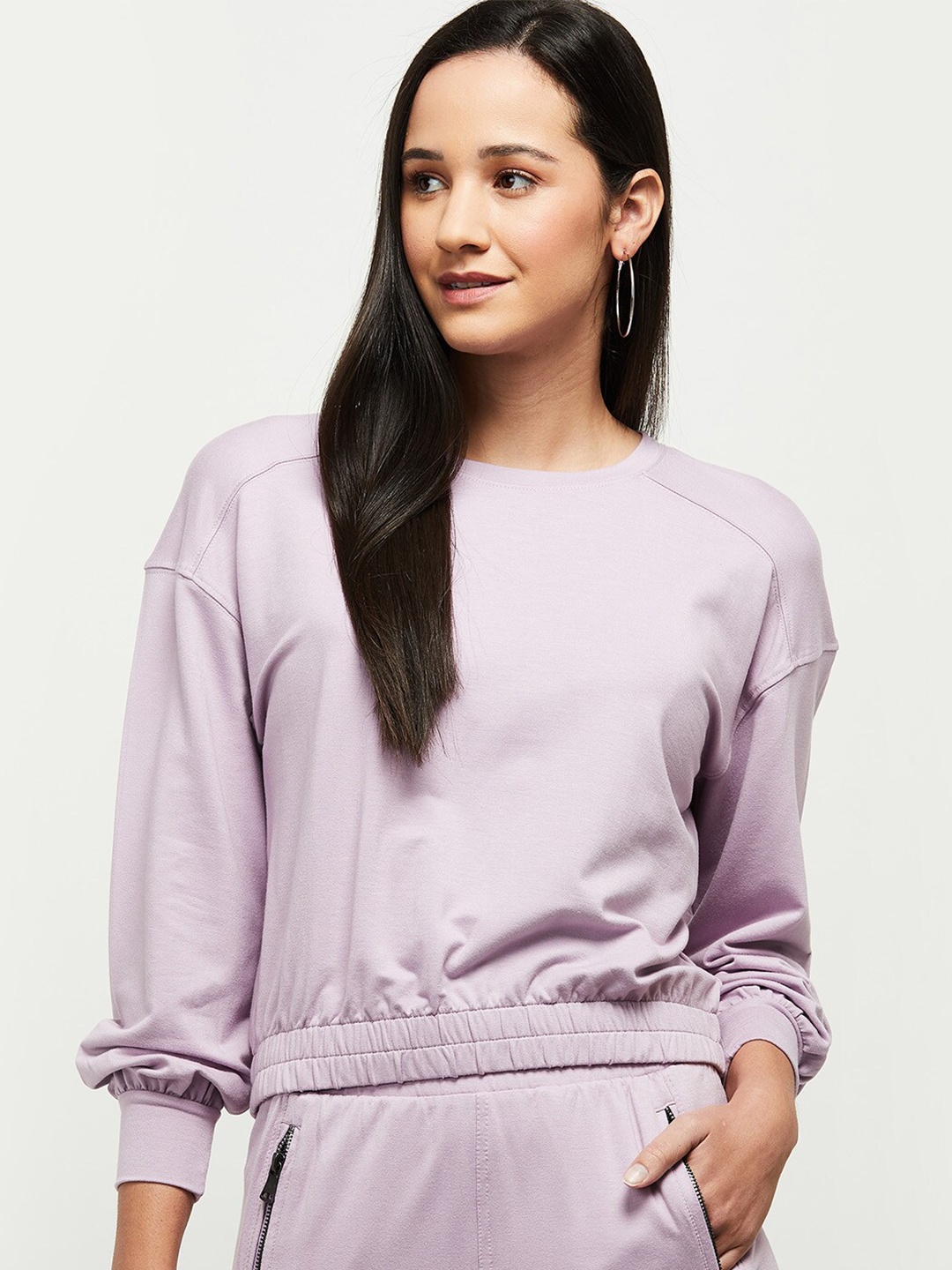 

max Women Purple Solid Pullover Sweatshirt