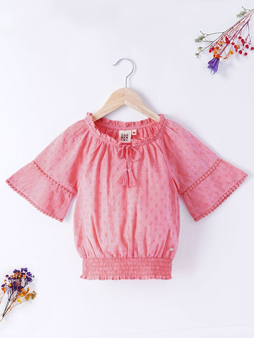 

Ed-a-Mamma Pink Self Design Cotton Blouson Top