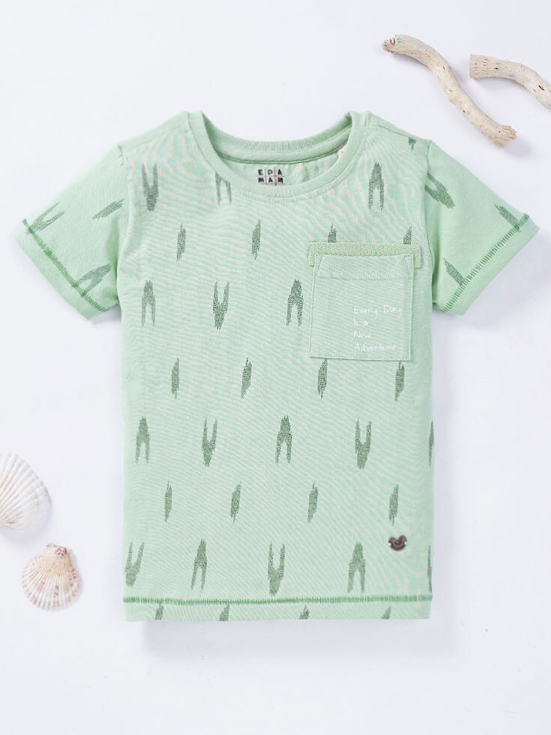 

Ed-a-Mamma Boys Green Pure Cotton Printed T-shirt