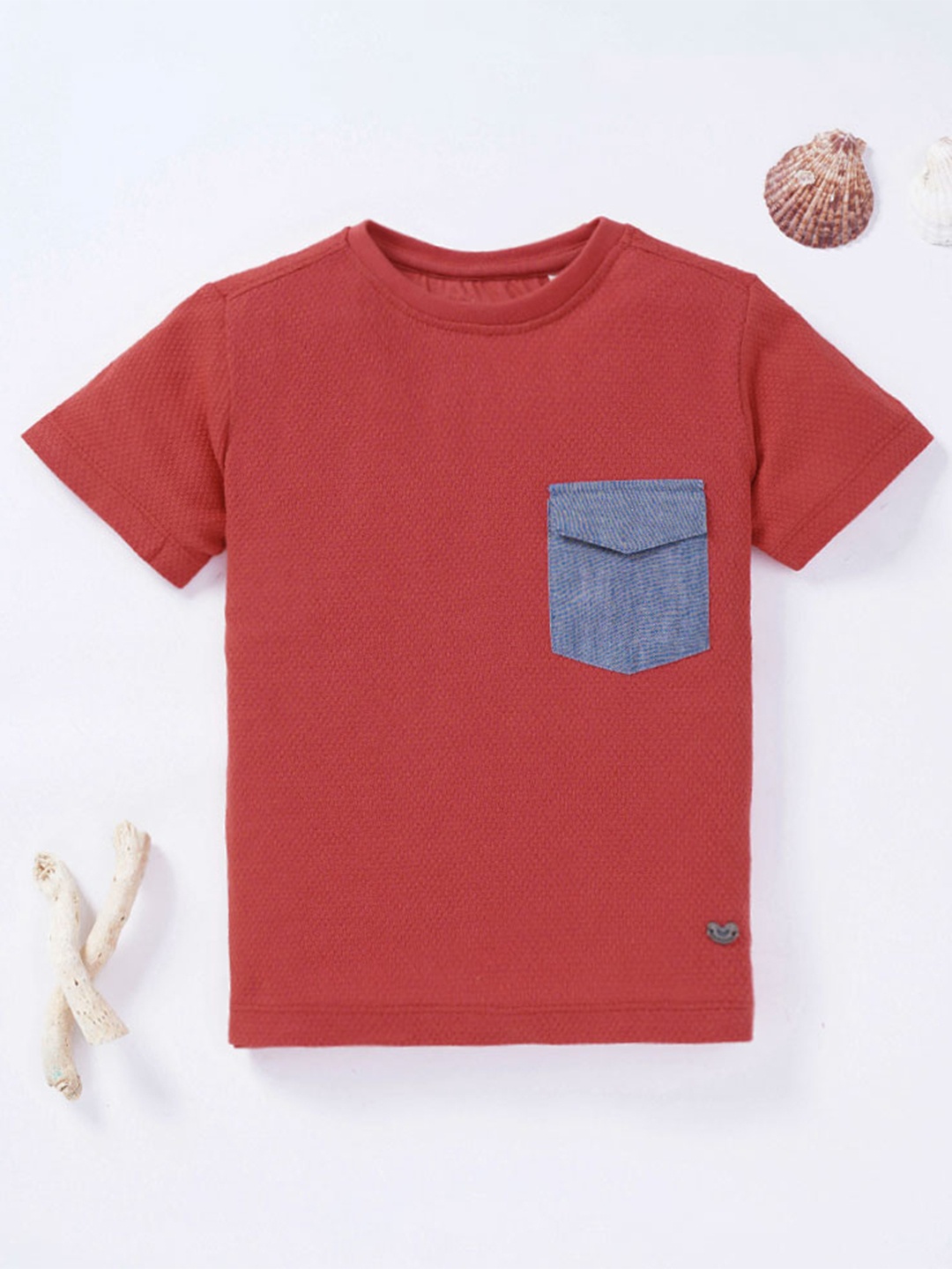 

Ed-a-Mamma Boys Red Front Chambray Pocket Cotton T-shirt