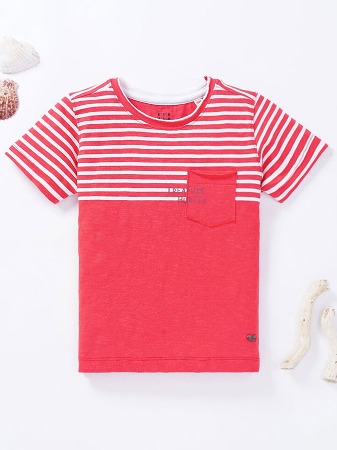 

Ed-a-Mamma Boys Red Striped Cotton T-shirt