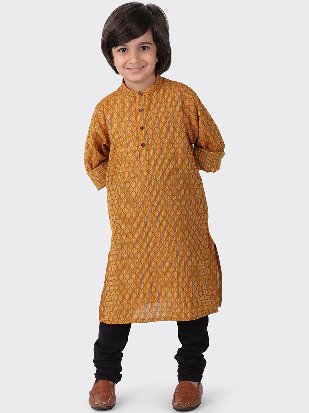

Fabindia Boys Mustard Woven Design Cotton Kurta