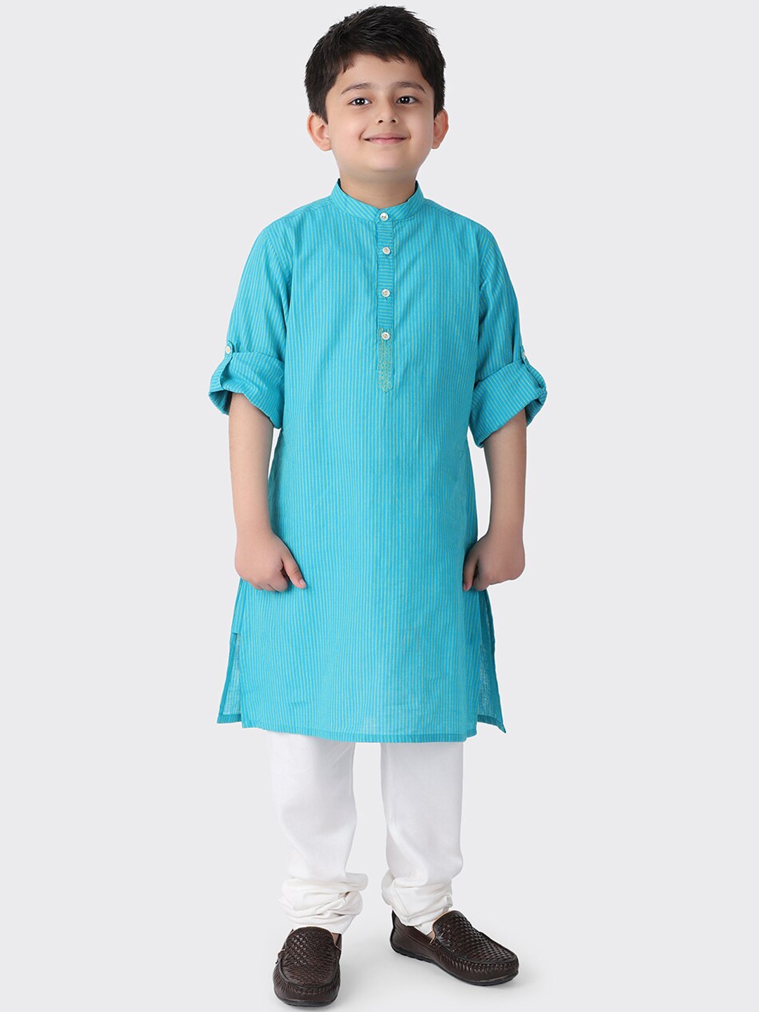 

Fabindia Boys Blue Striped Cotton Kurta