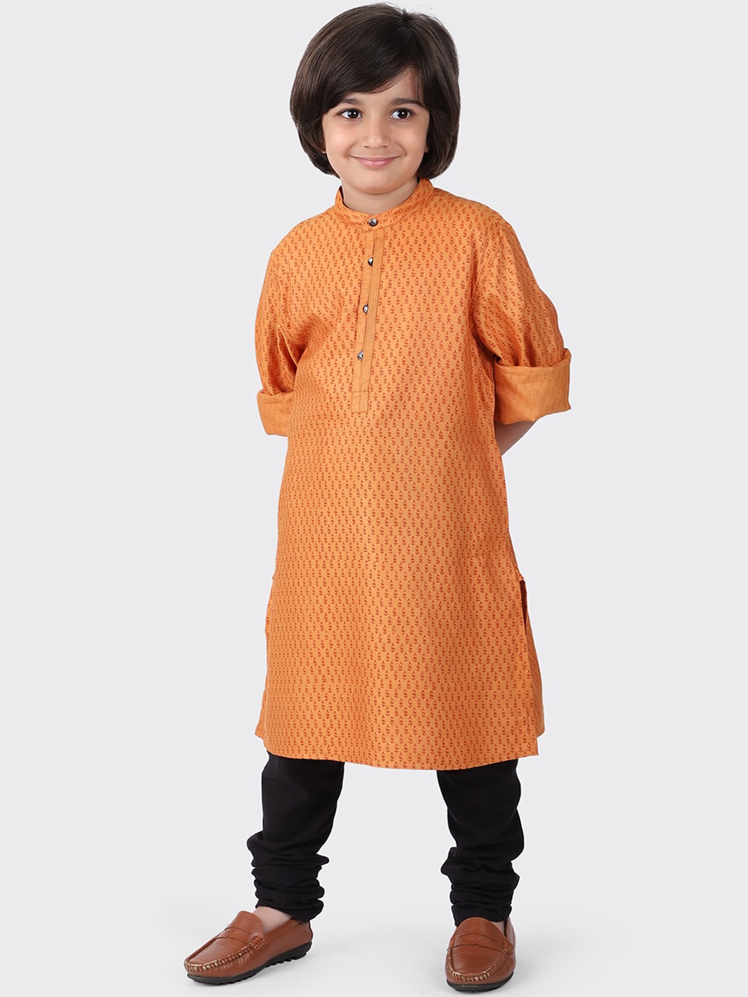 

Fabindia Boys Orange Floral Printed Kurta