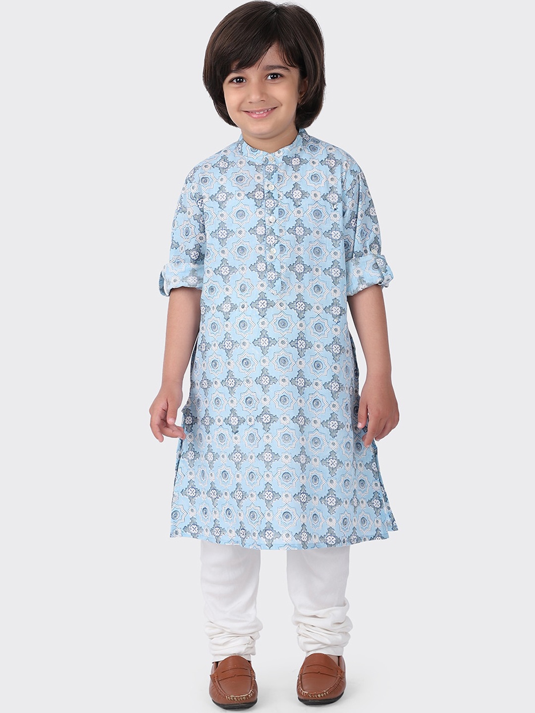 

Fabindia Boys Blue Printed Cotton Kurta