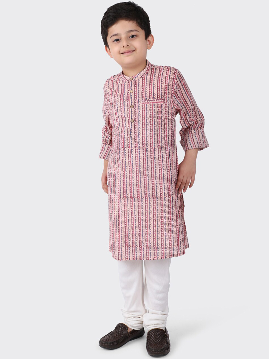 

Fabindia Boys Pink Striped Printed Kurta