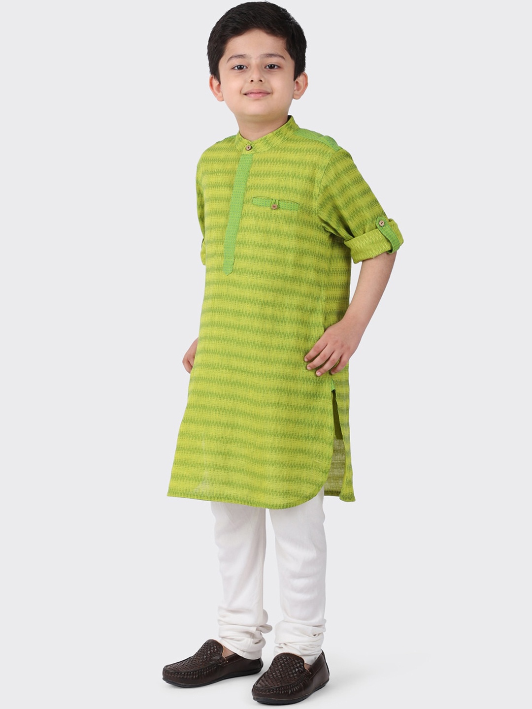 

Fabindia Boys Green Striped Pathani Kurta