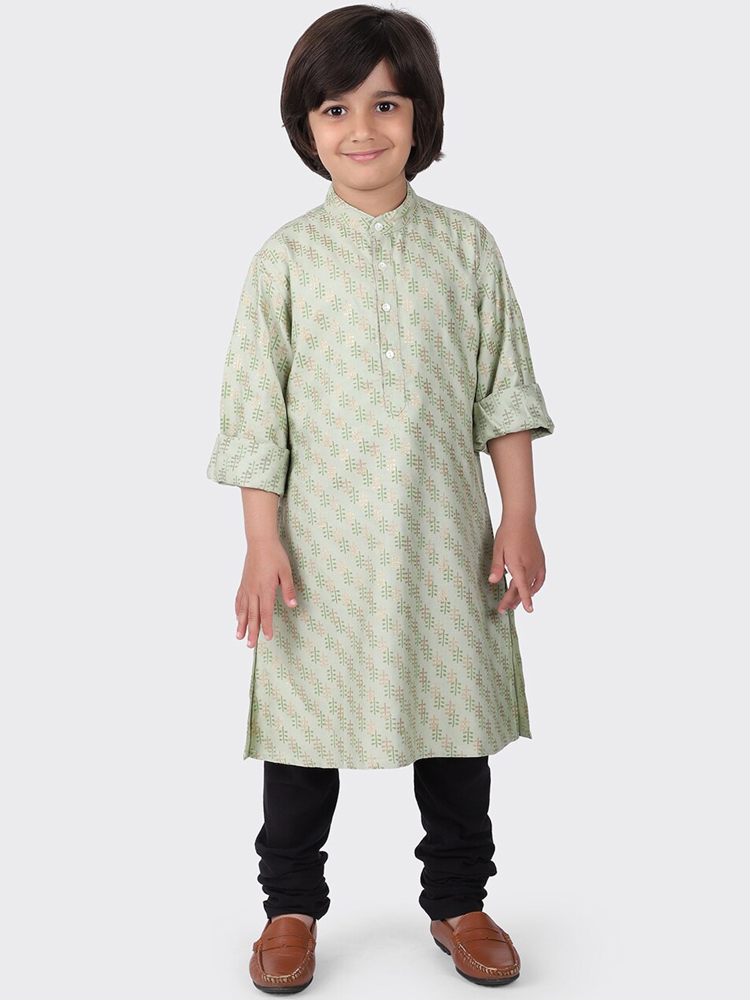 

Fabindia Boys Green Ethnic Motifs Printed Viscose Silk Kurta