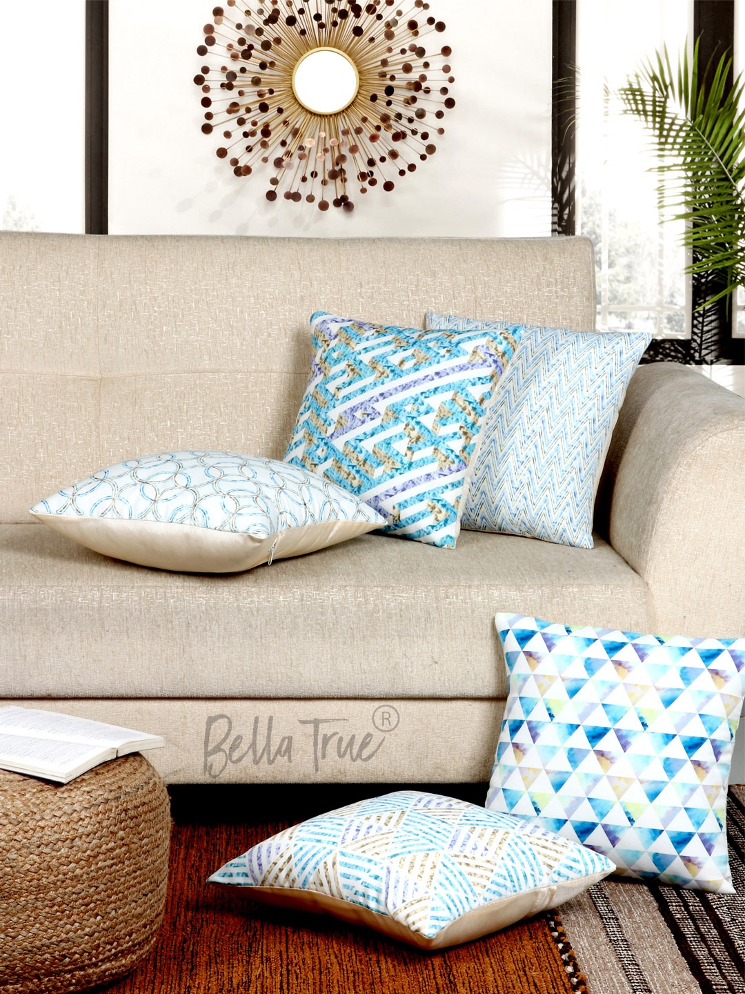 

BELLA TRUE Blue & White Set of 5 Abstract Square Cushion Covers