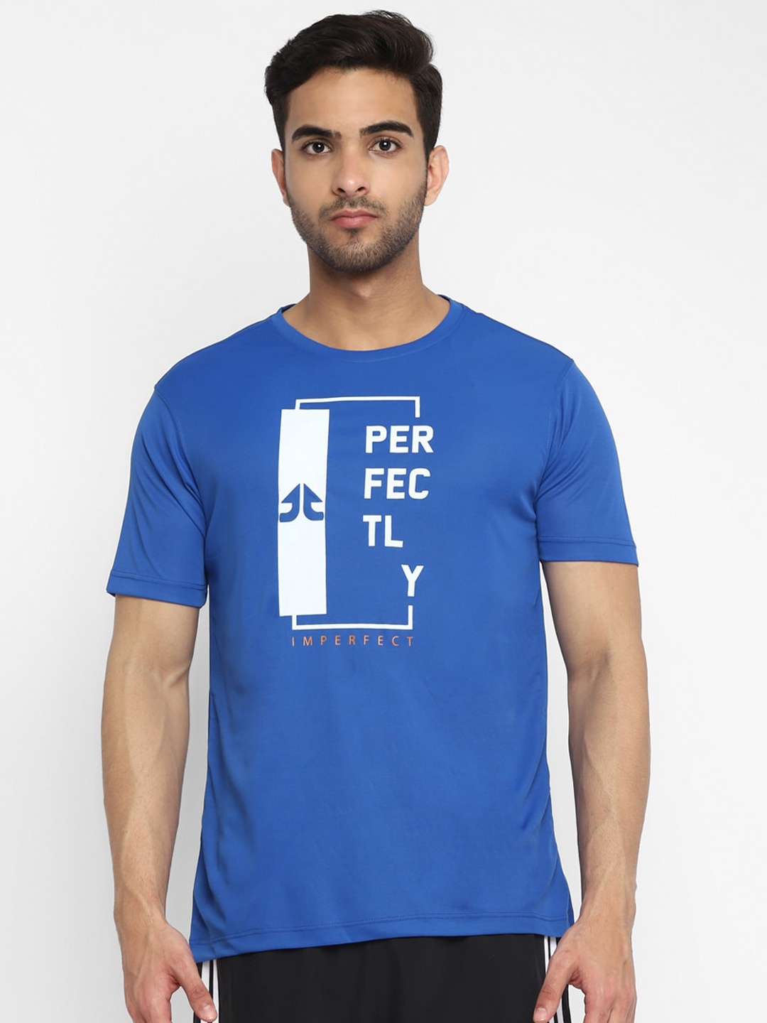 

OFF LIMITS Men Blue Typography Printed Antimicrobial Regular Fit Training or Gym T-shirt