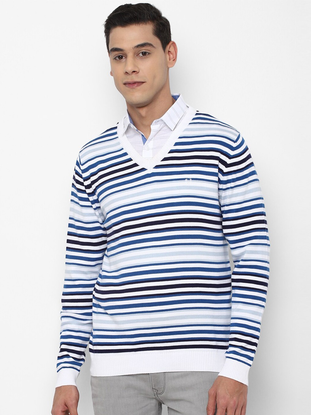 

Allen Solly Men White & Blue Striped Pullover