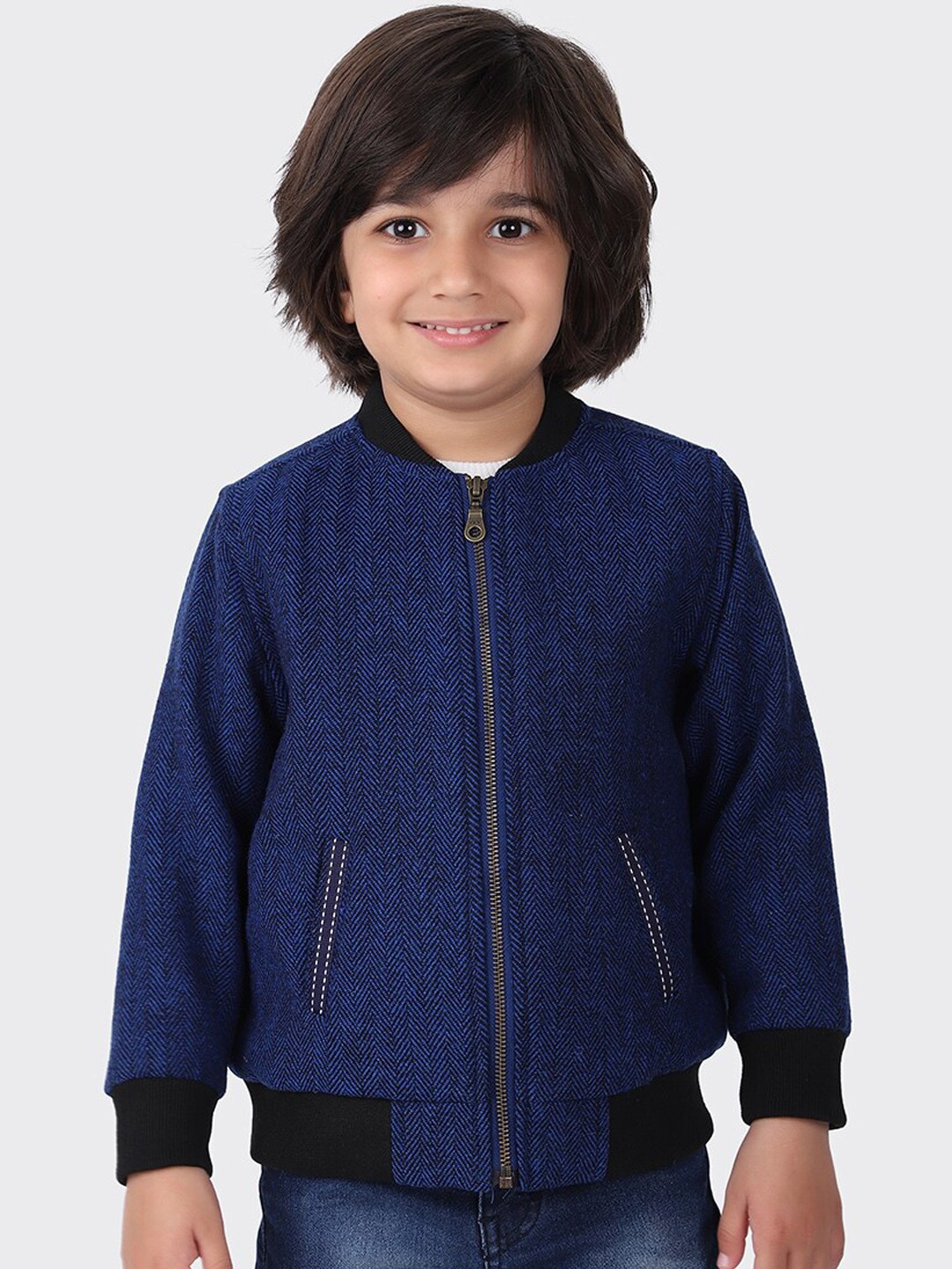 

Fabindia Navy Boys Blue Printed Jacket, Navy blue