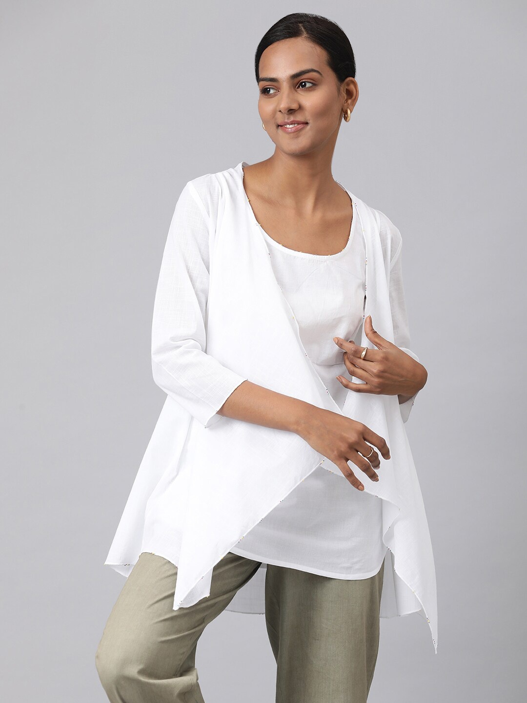 

Fabindia Set of 2 Longline Pure Cotton Top, White