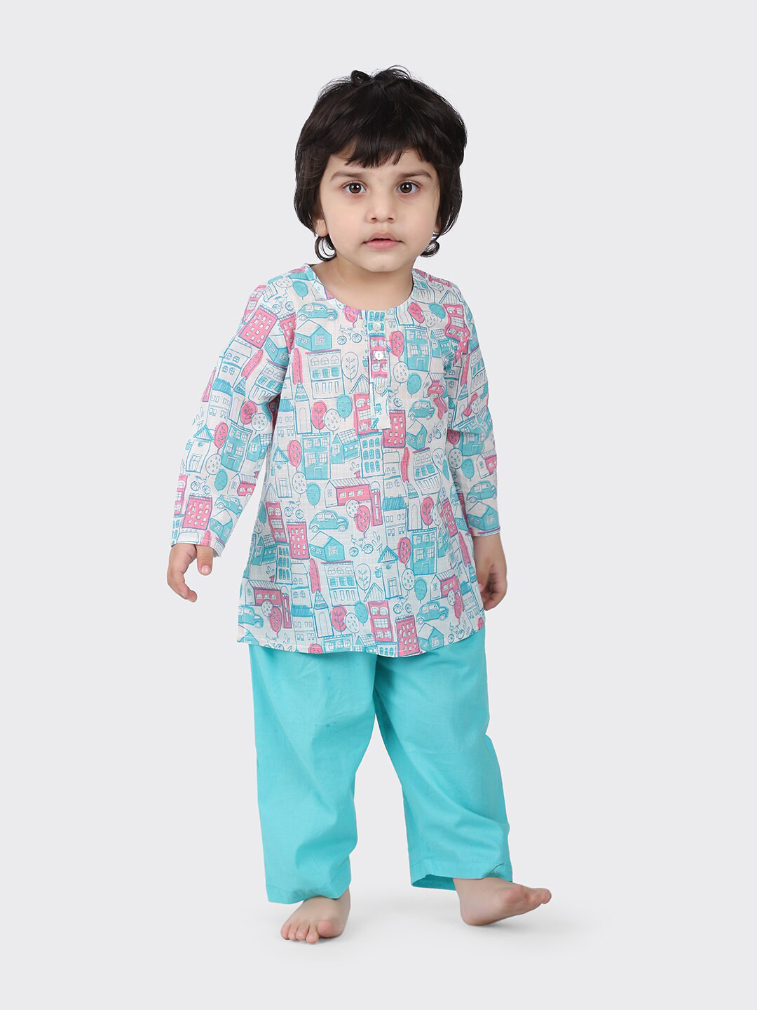 

Fabindia Infant Boys Printed Pure Cotton Night suit, Blue