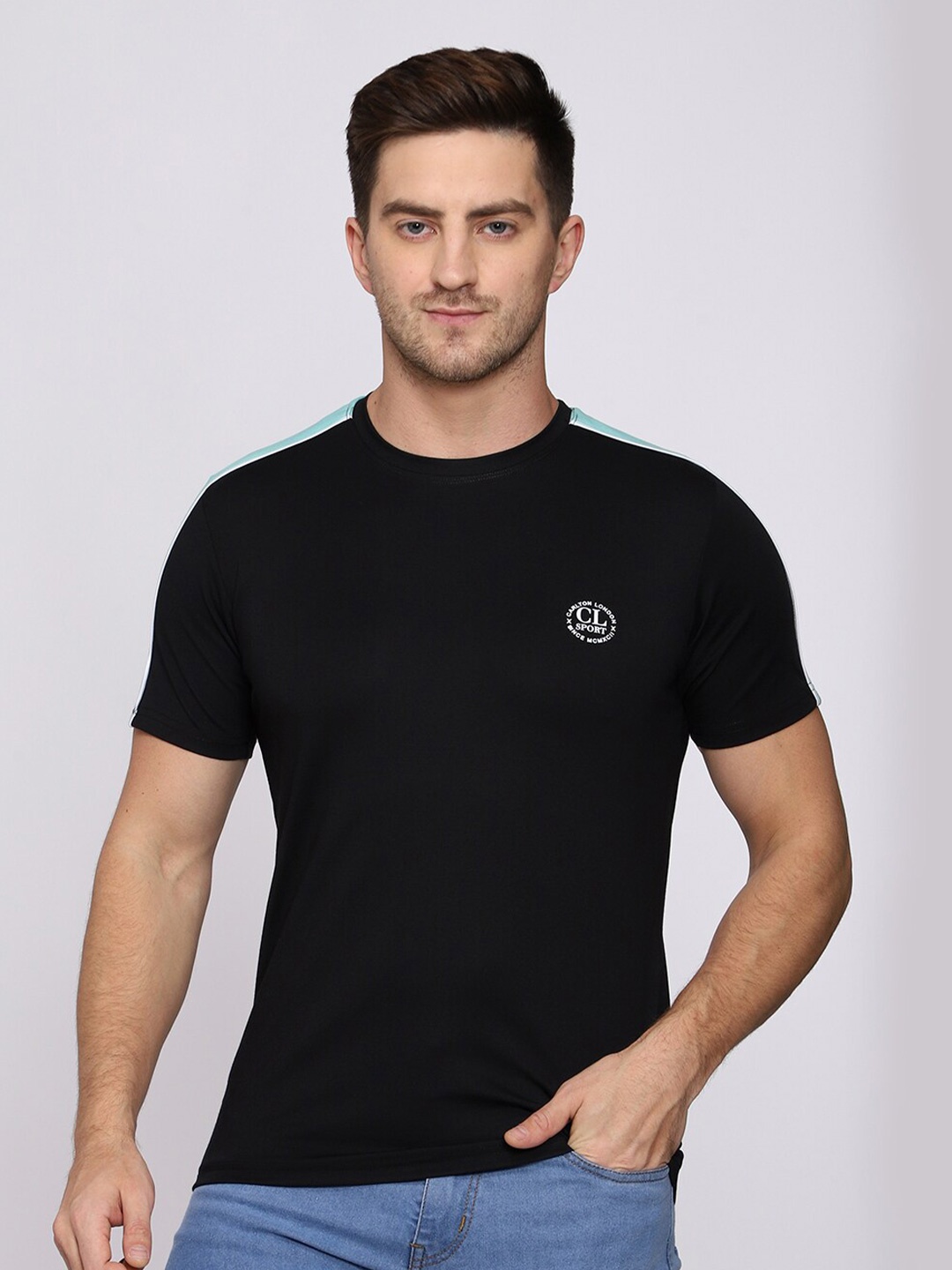 CL SPORT Men Black Solid T-shirt