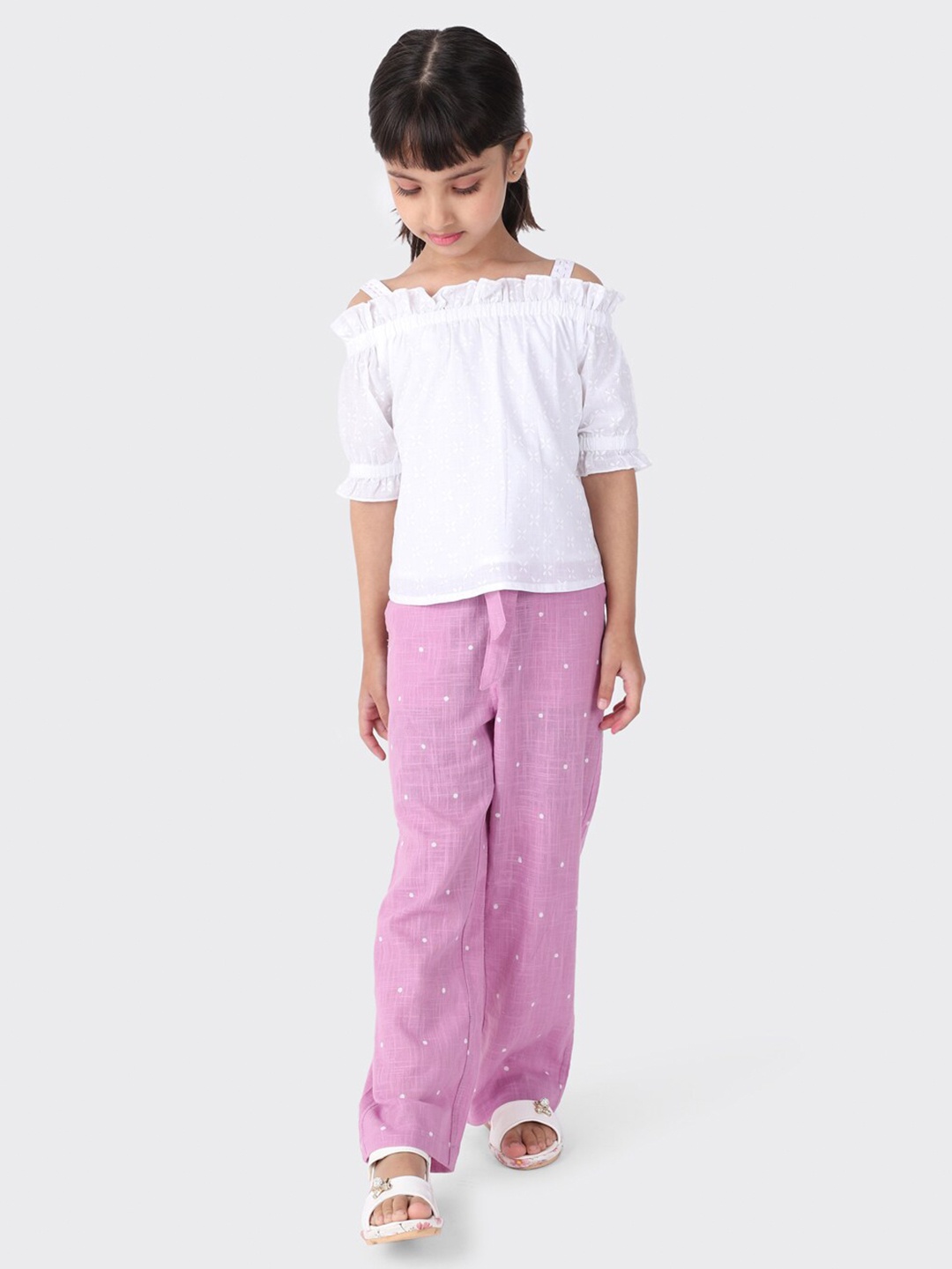 

Fabindia Girls Purple & White Pure Cotton Top with Trousers