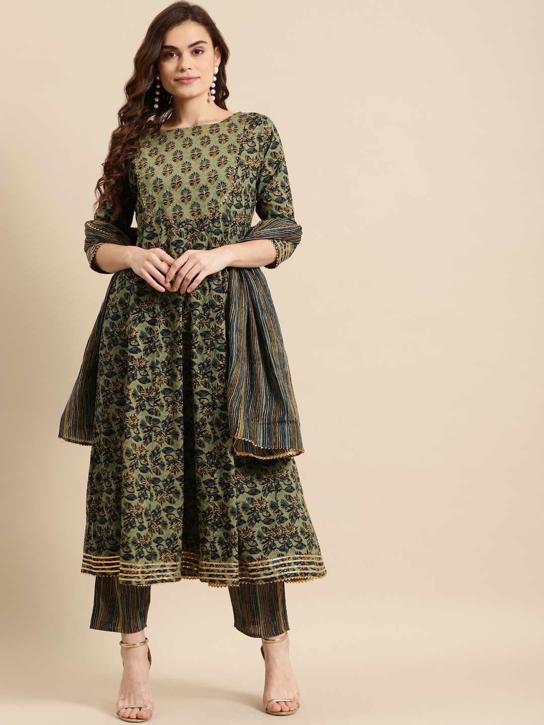 

Prakhya Women Green Ethnic Motifs Yoke Design Kurta with Palazzos & With Dupatta