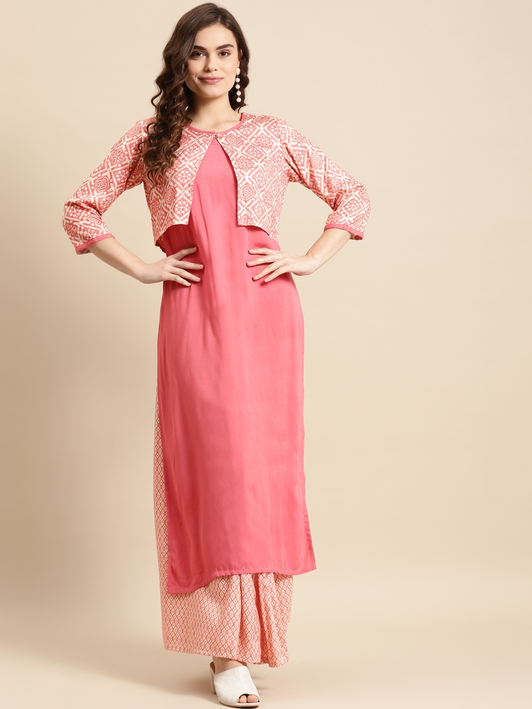 

Prakhya Women Pink Printed Kurta with Palazzos