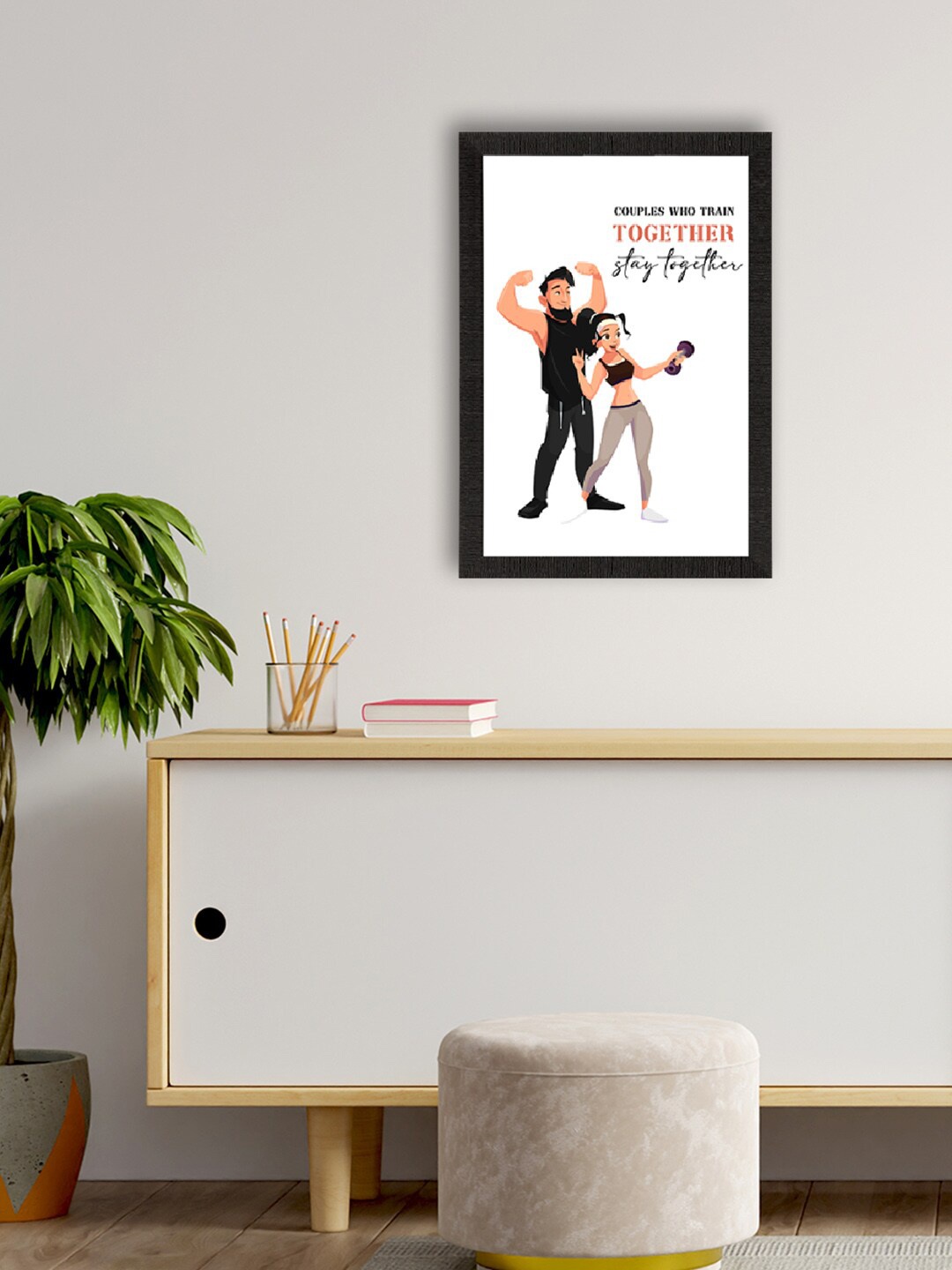 

eCraftIndia White & Black Love Theme Printed Framed Matt Texture UV Wall Art Painting