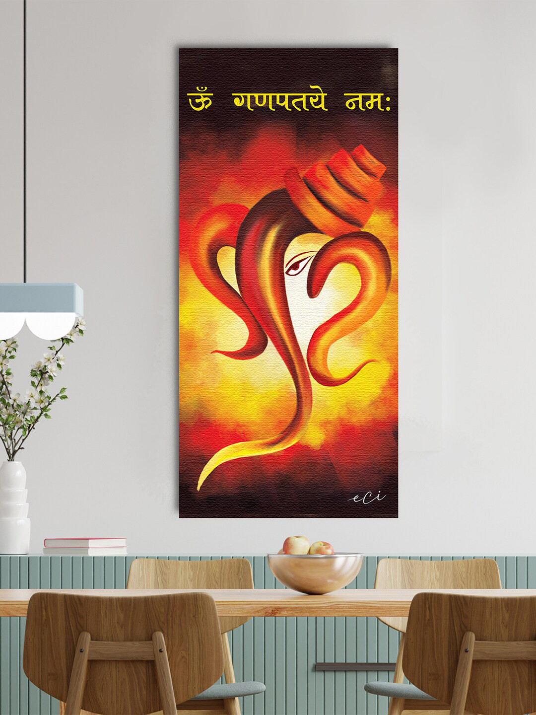 

eCraftIndia Black & Orange Devotional Lord Ganesha Printed Original Design Canvas Wall Painting