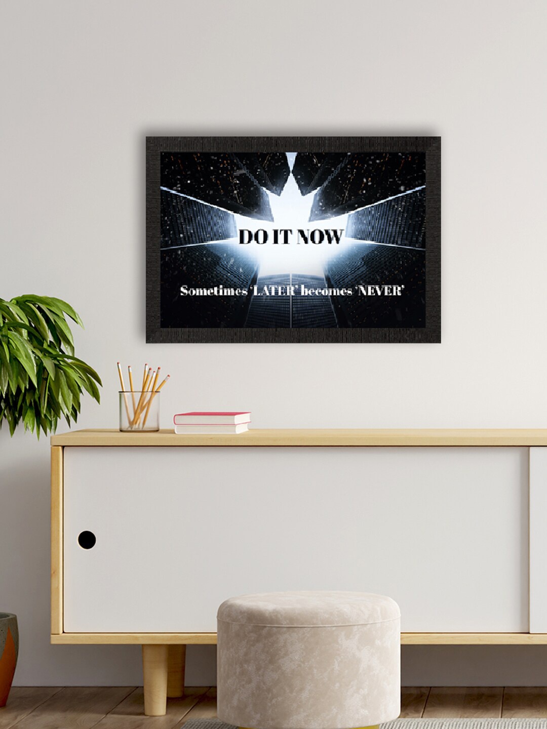 

eCraftIndia Black & White Motivational Quote Framed UV Art Wall Painting