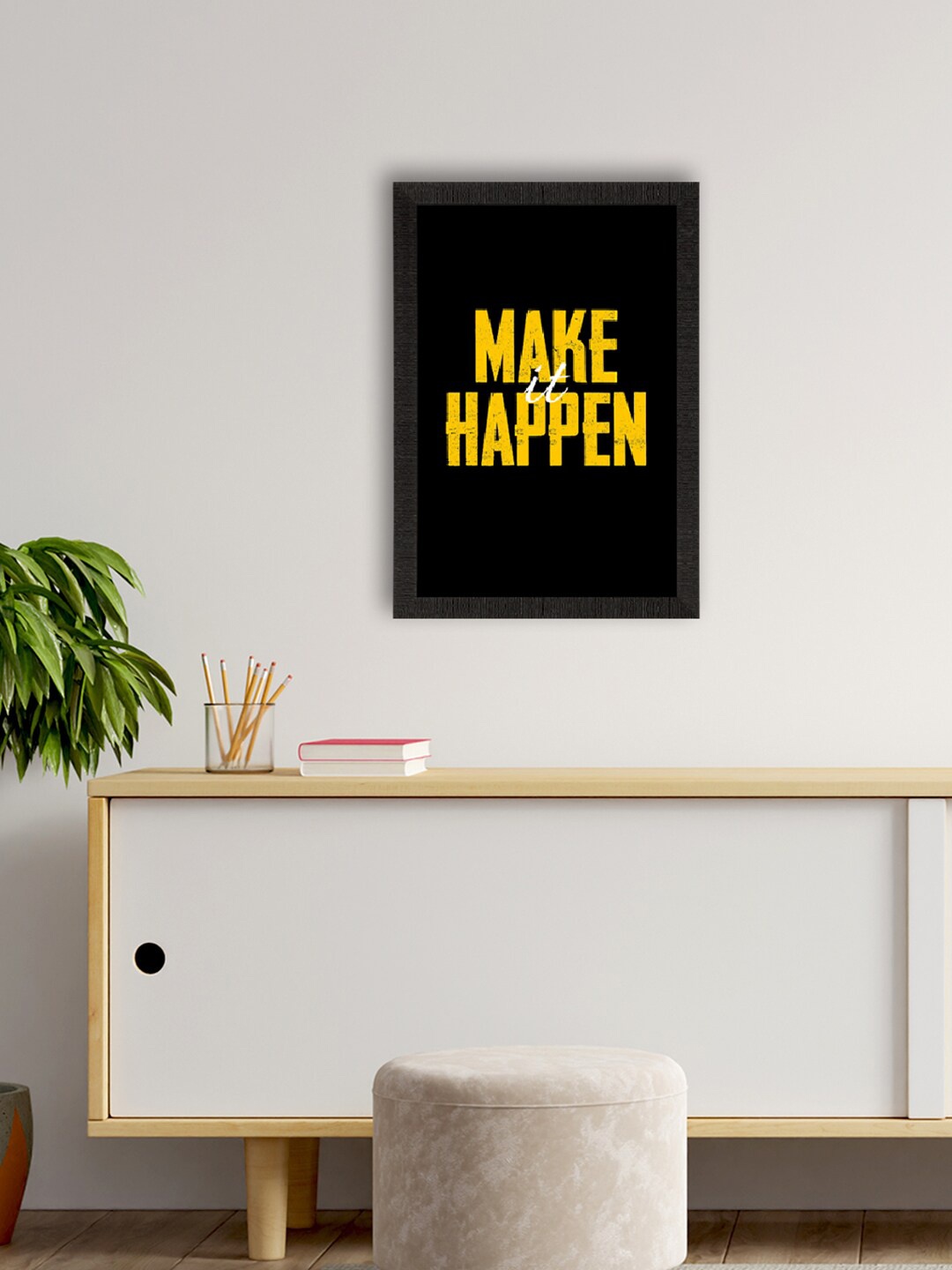 

eCraftIndia Black & Yellow Motivational Quote Printed Framed UV Art Painting