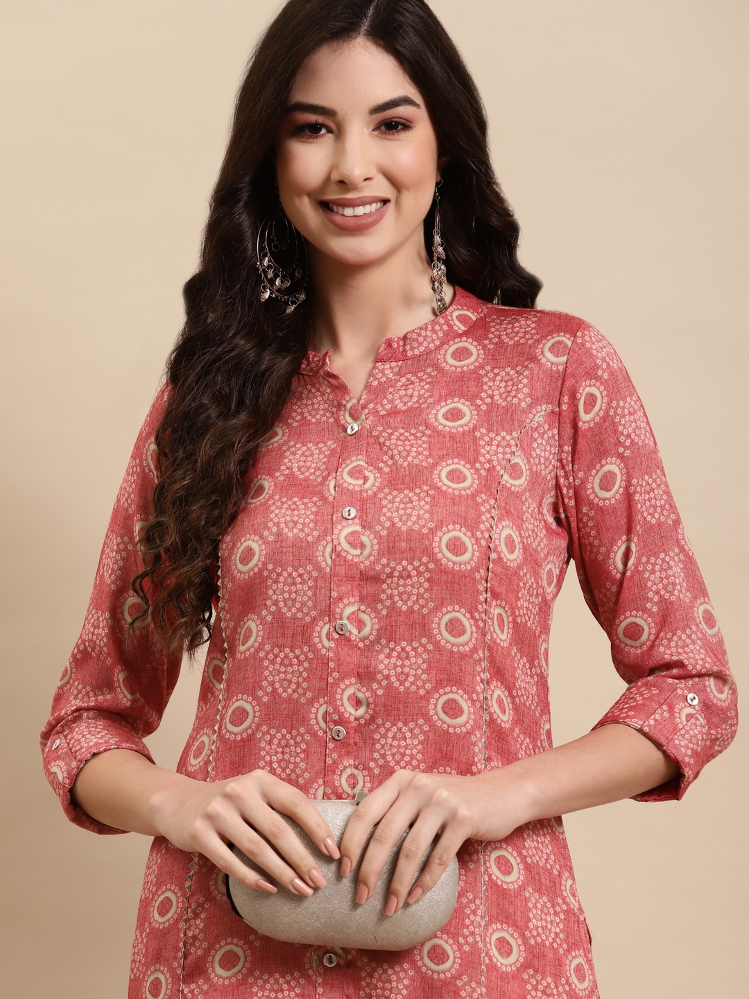 

RANGMAYEE Women Duty Pink Bandhani Printed Gotta Patti Liva Kurta with Trousers