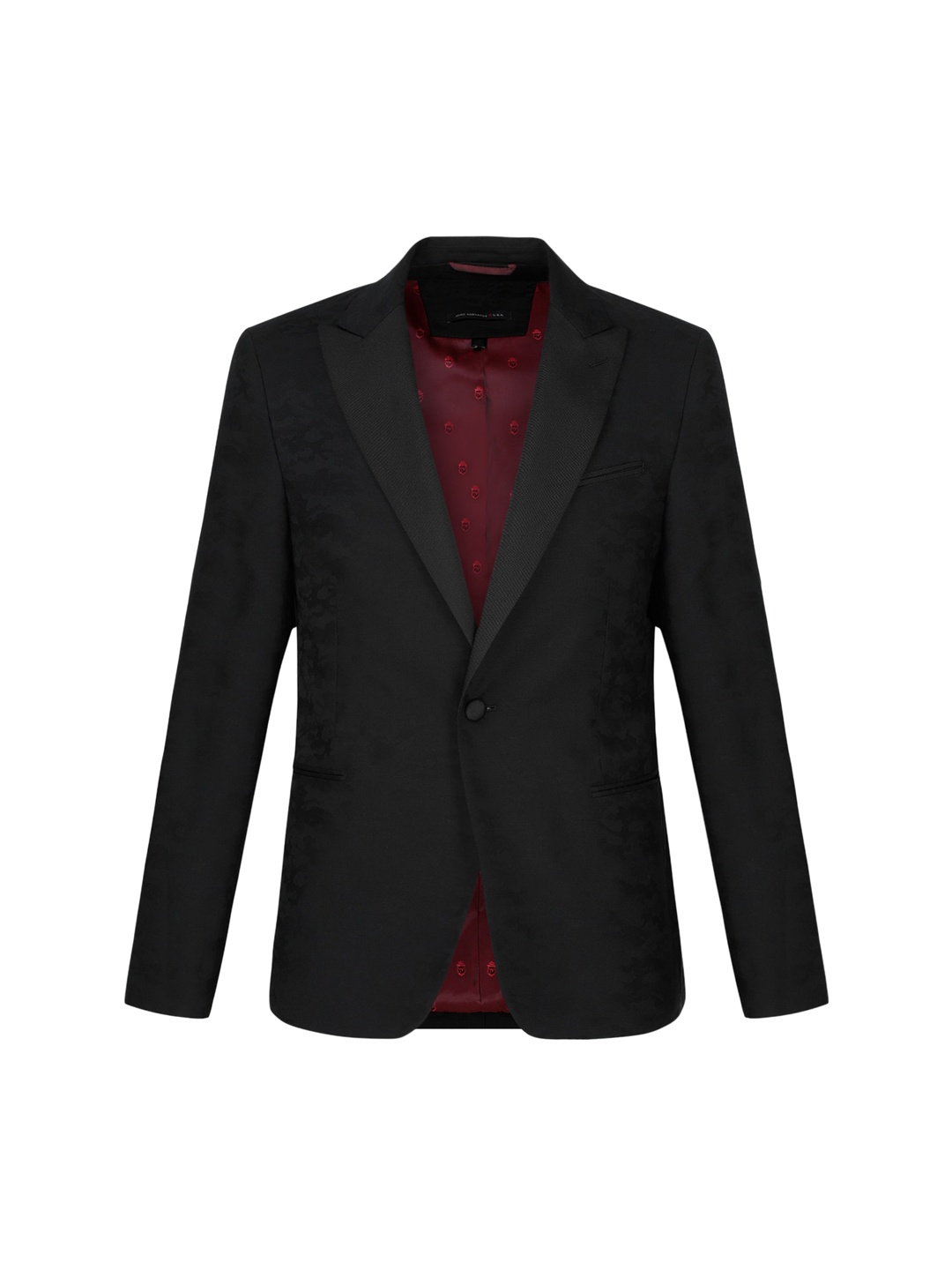 

JOHN VARVATOS Men Black Longline Self Design Textured Tailored Blazer