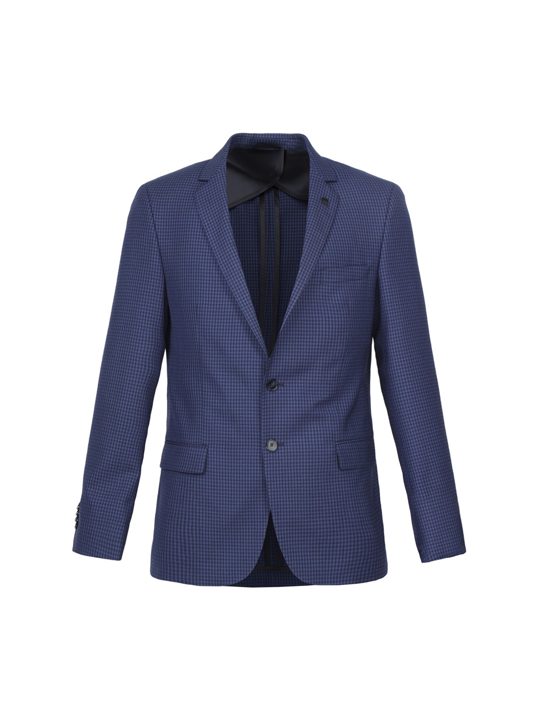 

LAGERFELD Navy Blue Checked Longline Tailored Jacket