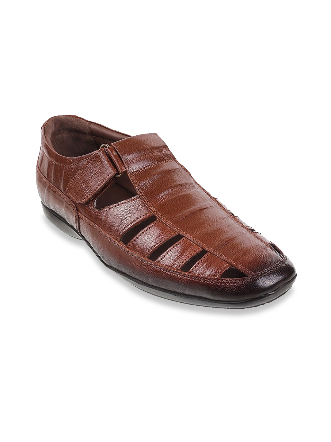 

Metro Men Tan Brown Leather Shoe-Style Sandals