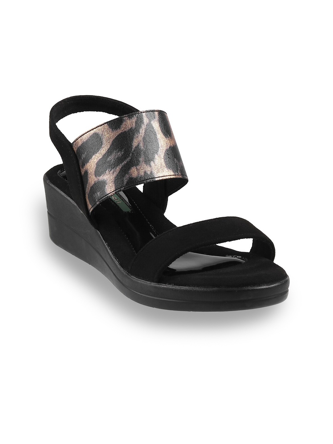 

Catwalk Black & Gold-Toned Printed Flatform Sandals