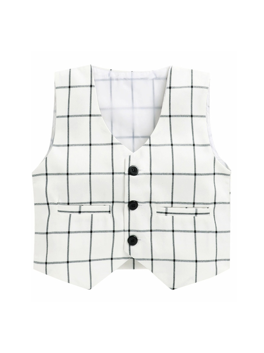 

Jeetethnics Boys White Checked Pure Cotton Corduroy Waistcoat