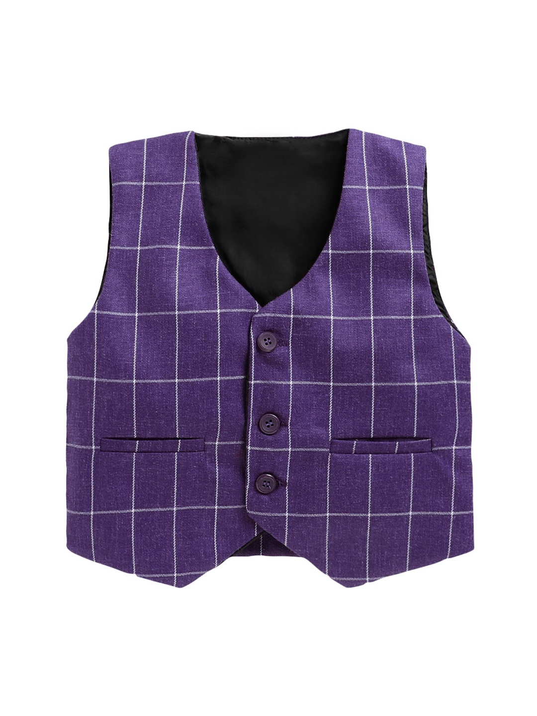 

Jeetethnics Boys Purple & White Checked Woven Waistcoat