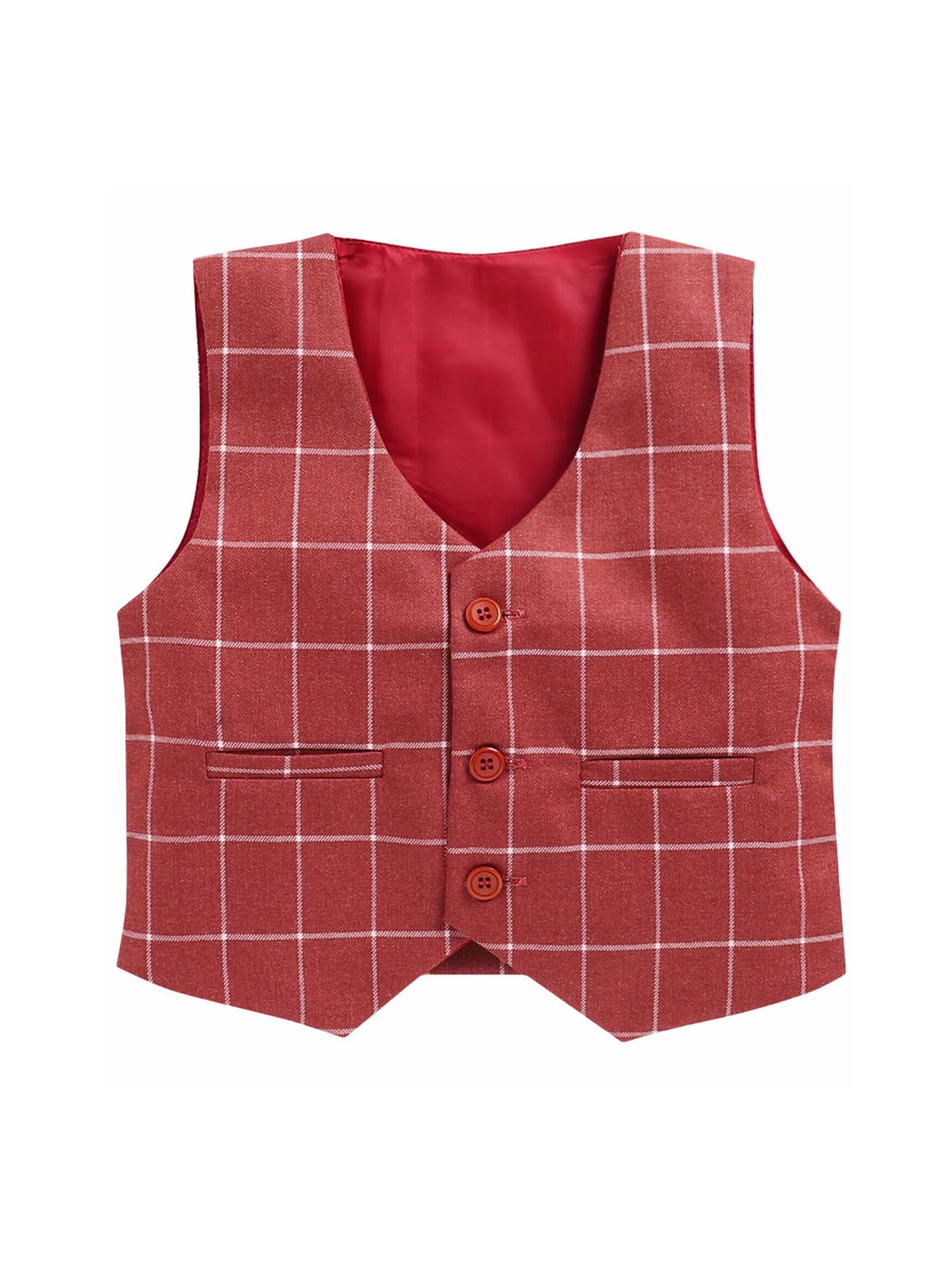 

Jeetethnics Boys Red & White Checked SilkBlend Waistcoat