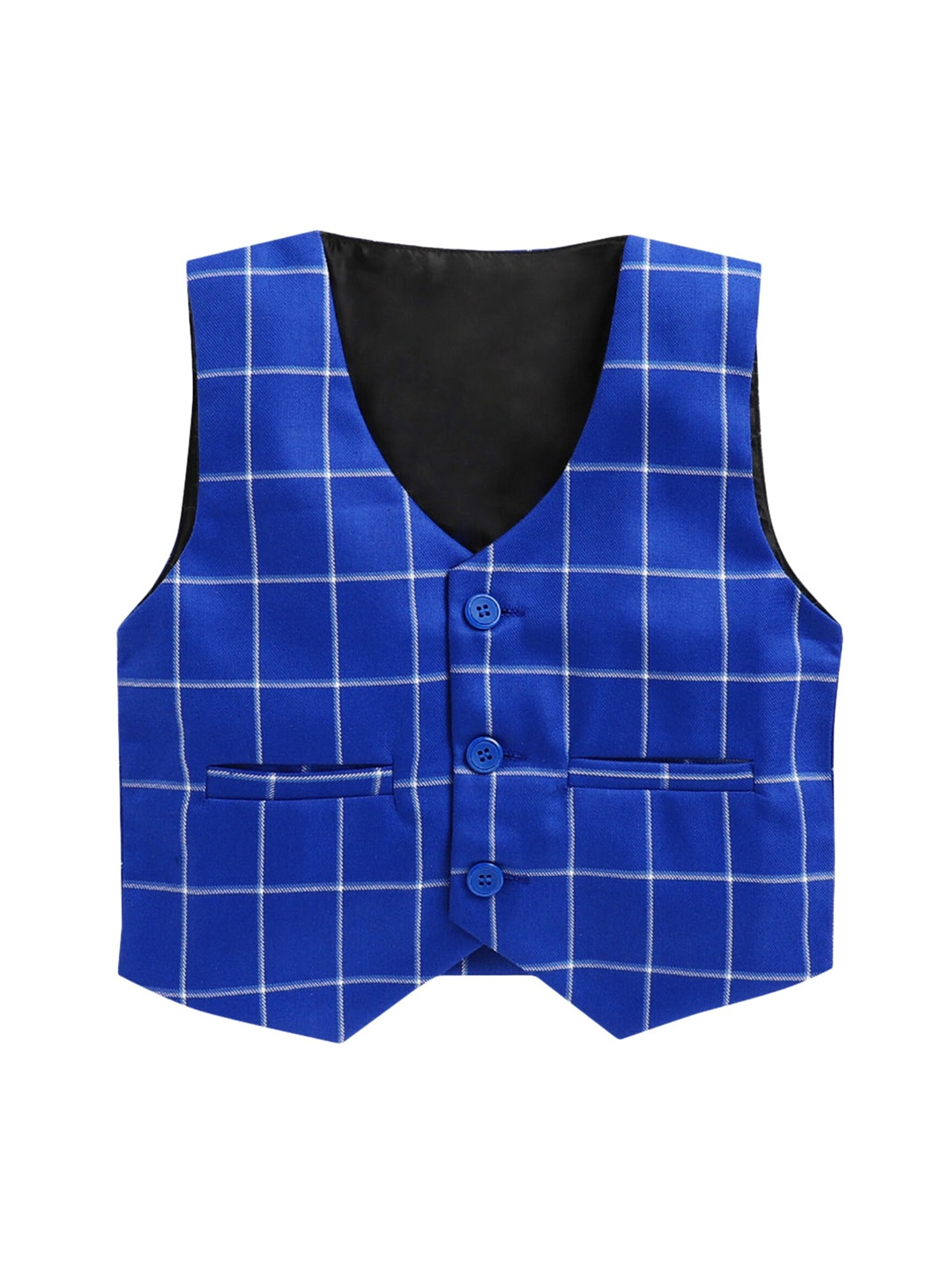 

Jeetethnics Boys Blue Checked Pure Cotton Corduroy Waistcoat
