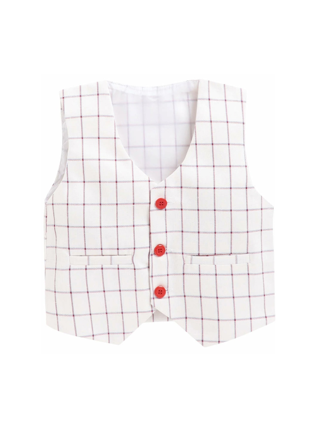 

Jeetethnics Boys White & Red Checked Woven Waist Coat