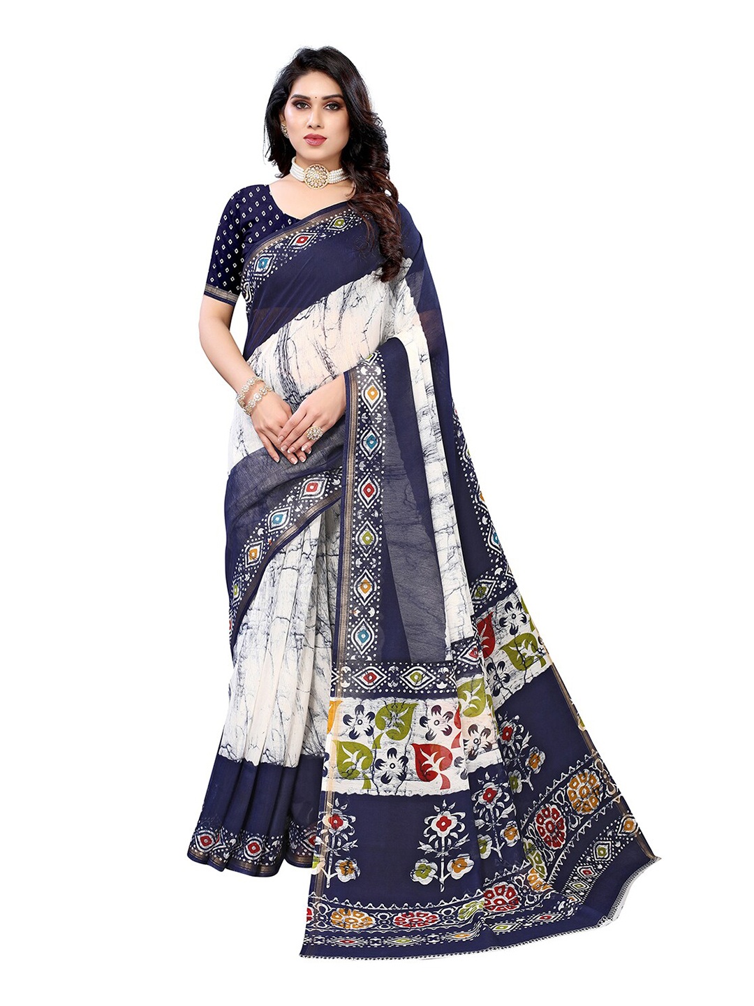 

KALINI Blue & White Floral Saree