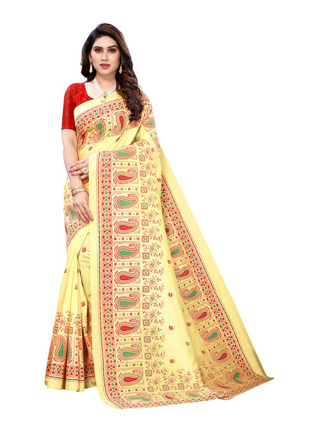

KALINI Yellow & Red Ethnic Motifs Silk Cotton Saree