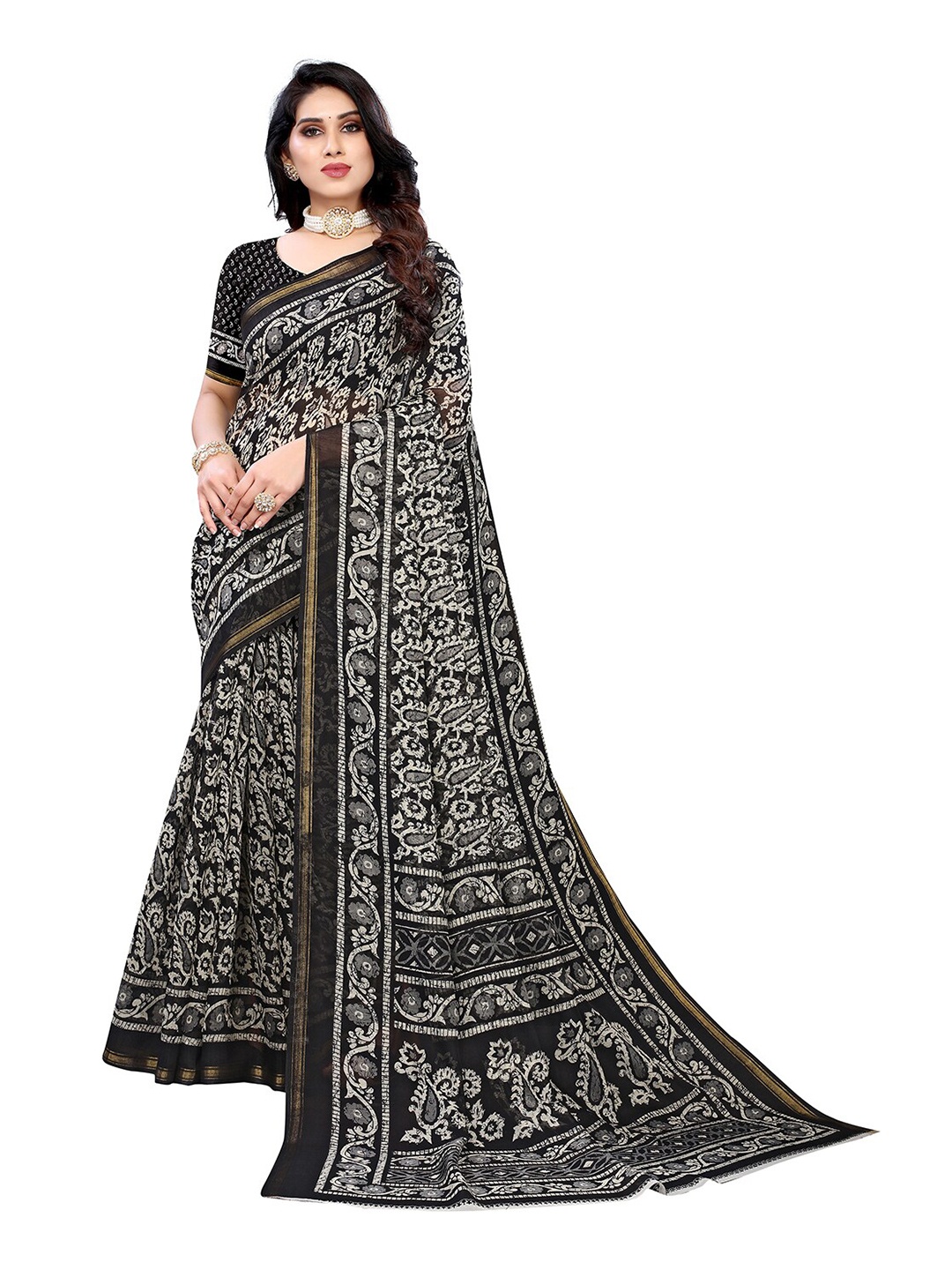 

KALINI Women Black Ethnic Motifs Printed Saree