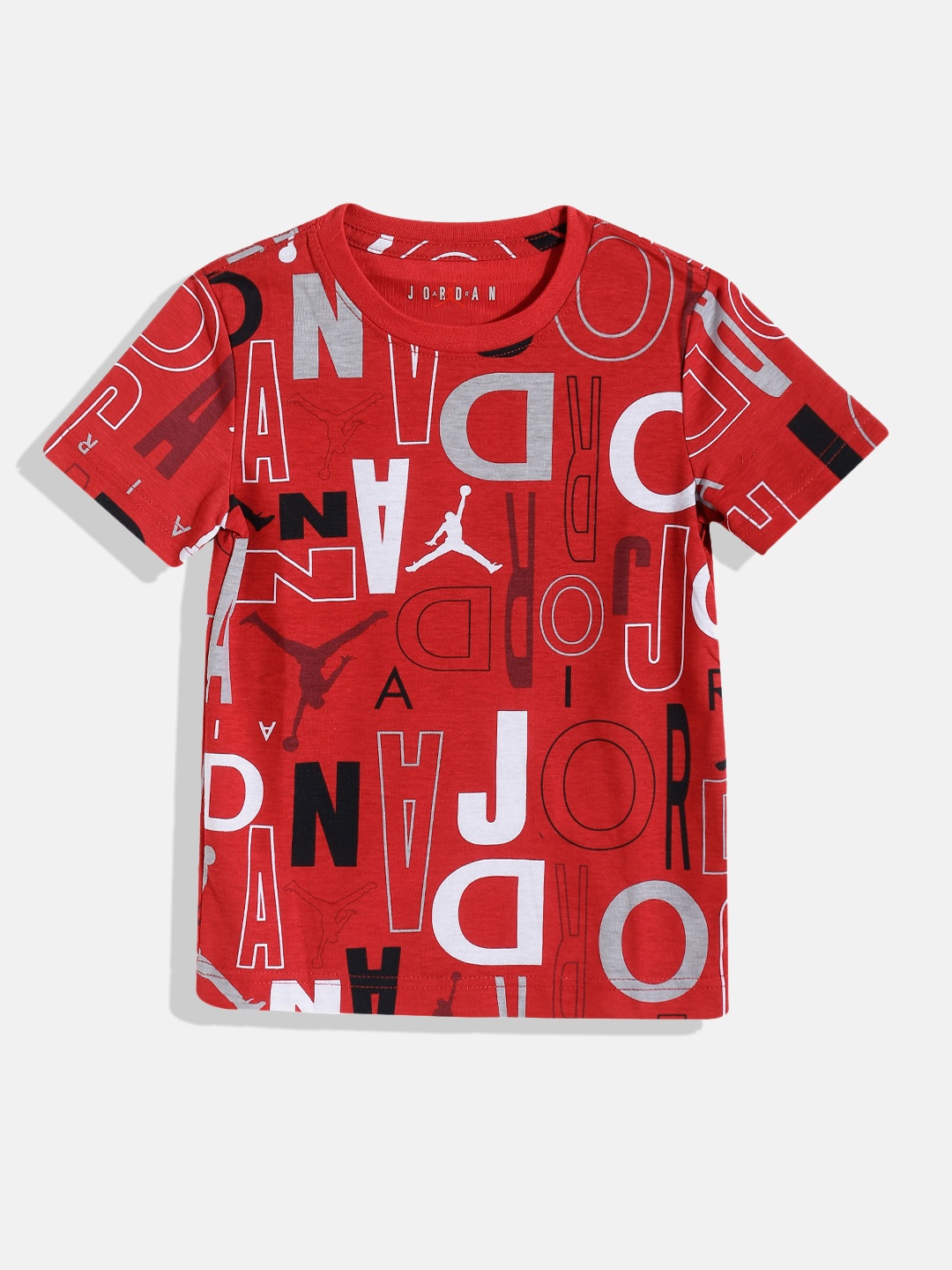 

Jordan Boys Red & White Pure Cotton Retro Jumble Brand Logo Printed T-shirt