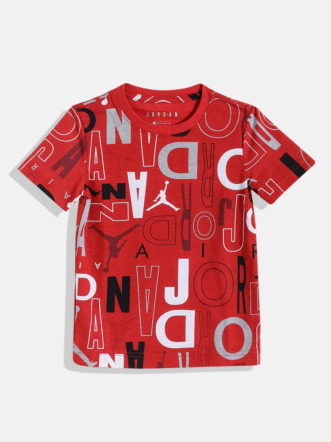

Jordan Boys Red & White Pure Cotton Retro Jumble Brand Logo Printed T-shirt