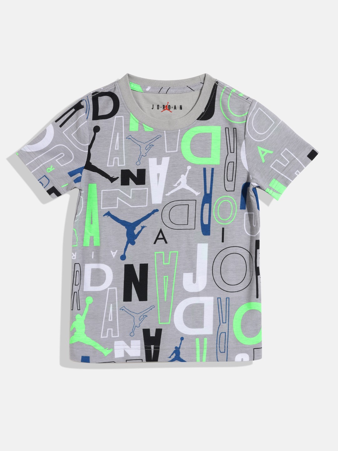 

Jordan Boys Grey Melange & Black Pure Cotton Retro Jumble Brand Logo Printed T-shirt