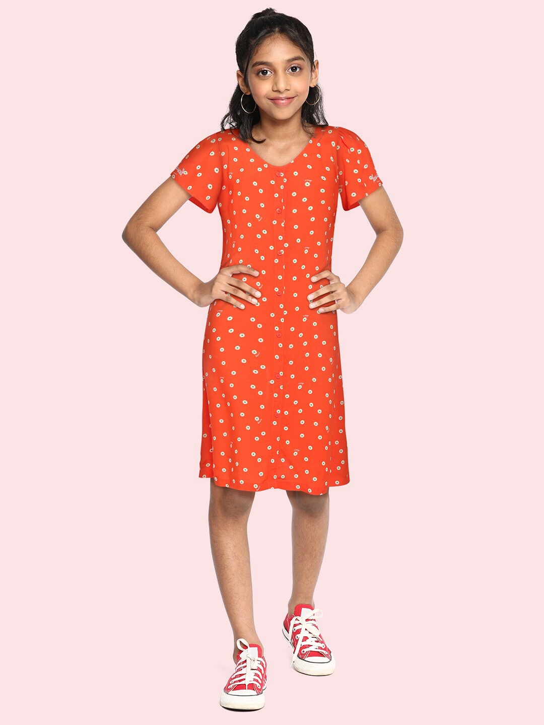 

Levis Girls Orange & Pink Floral Print A-Line Dress